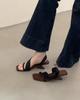 Color matching retro babes! Square head suede one-word with wedge heels slippers women's summer open-toed high-heeled sandals