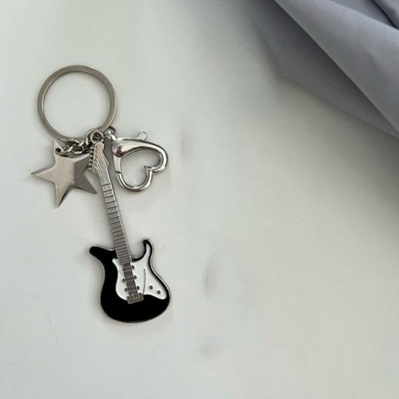 Handmade Love Keychain Sweet Romantic Pentagram Star Guitar Pendant Keychain Gift to his girlfriend Y2k Handbag Charm