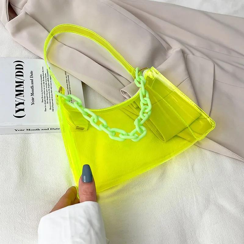 

Ladies Jelly Bags Pvc Solid Color Clear Bag Underarm Bags Casual Women Summer Handbags Purse Cell Phone Shoulder Bag зелёный
