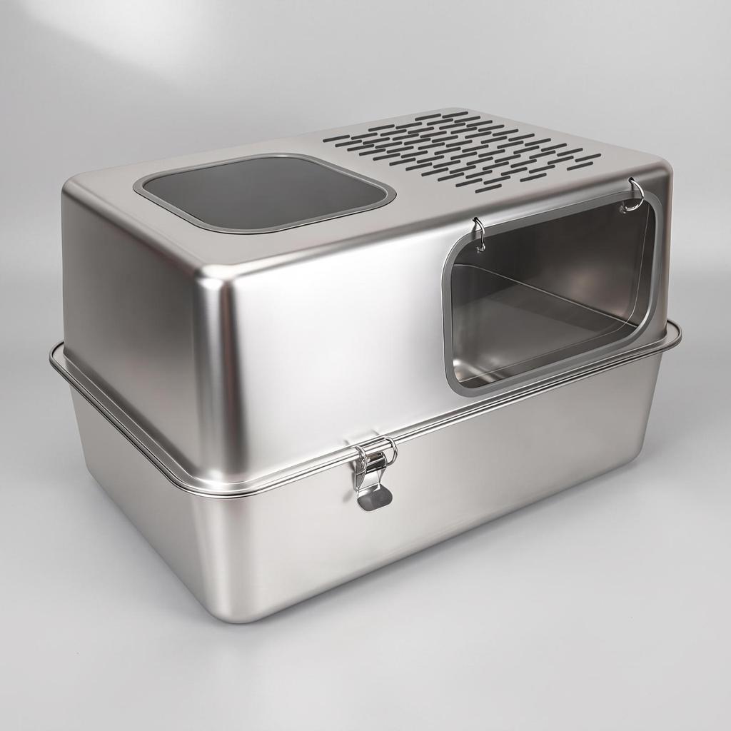 Enclosed Cat Litter Box Scratch-Resistant Stainless Steel Pet Supply