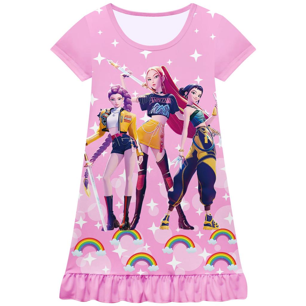 Mädchen Rüschenkantenkleid Cosplay Hexenjagd Gruppe Kleid Kurzärmlig Modisch Niedlich Bunt Bedrucktes Muster Bequem Weich Kinderkleid