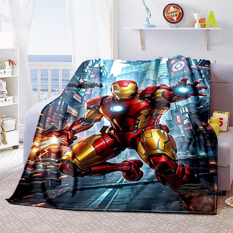 Iron Man Cartoon Comic Funny Expression Blanket, Warm Flannel Sofa Blanket, Home, Bedroom, Travel.