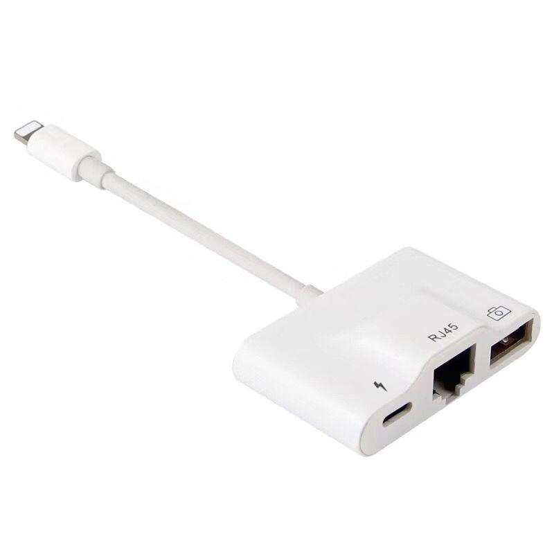 For iPhone/iPad Lightning To RJ45 Ethernet LAN 10/100Mbps Network Ethernet Adapter with Lightning 8Pin+USB Female Port