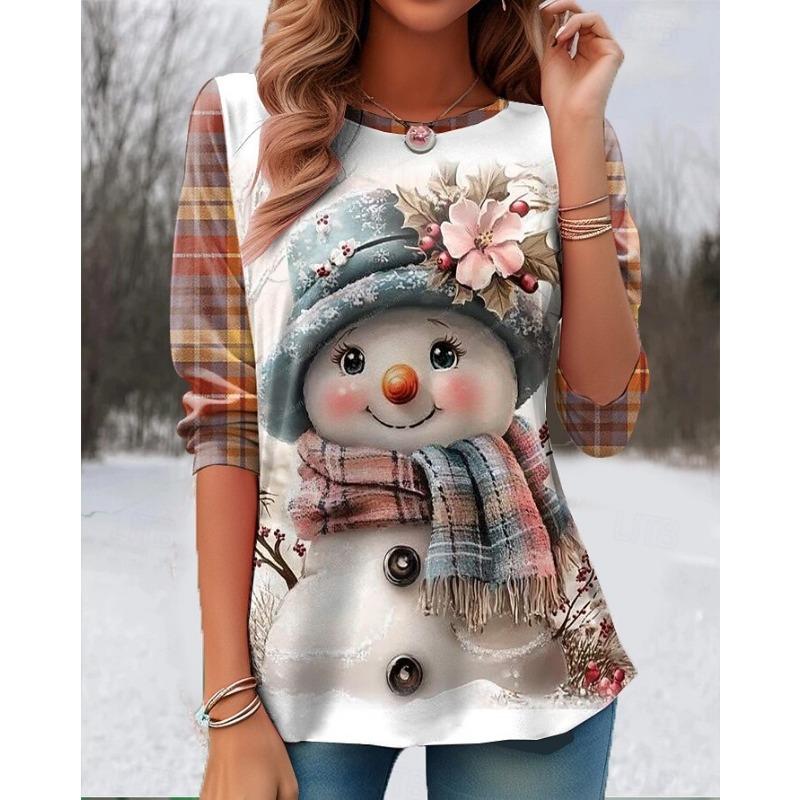Christmas Women's T Shirt Graphic Vintage Fashion Stylish Long Sleeve Crew Neck Round Neck Regular Tops Daily Weekend Print Light Green