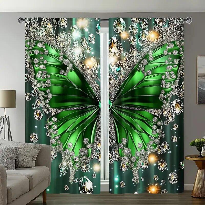 Shining Green Butterfly Pole Bag Curtains Bedroom Living Room Decoration Home Made Of Polyester Great Decor