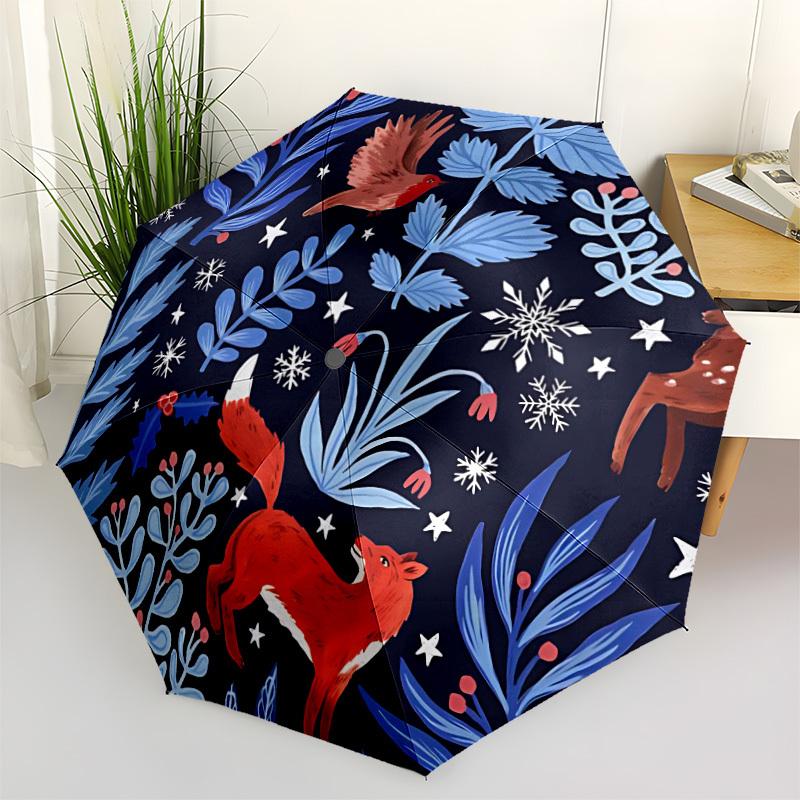1pc Winter Forest Fashionable Automatic Opening/Closing Folding Umbrella with 8 Bones, Windproof Portable, Daily Use292