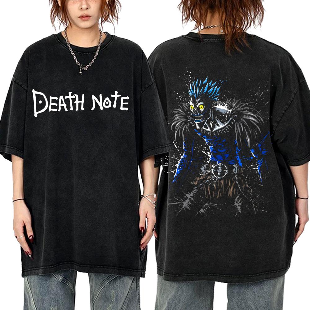 Washed Vintage Anime Death Note Ryuk T Shirts Men Women Fashion Oversized Crewneck Tshirts Mens Cartoon Manga Merch Streetwear