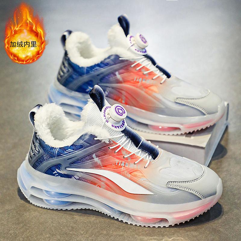 Winter Velvet Warm Cotton Shoes Sports Casual Running Air Cushion Heightening Rotating Button Dad Trendy Shoes