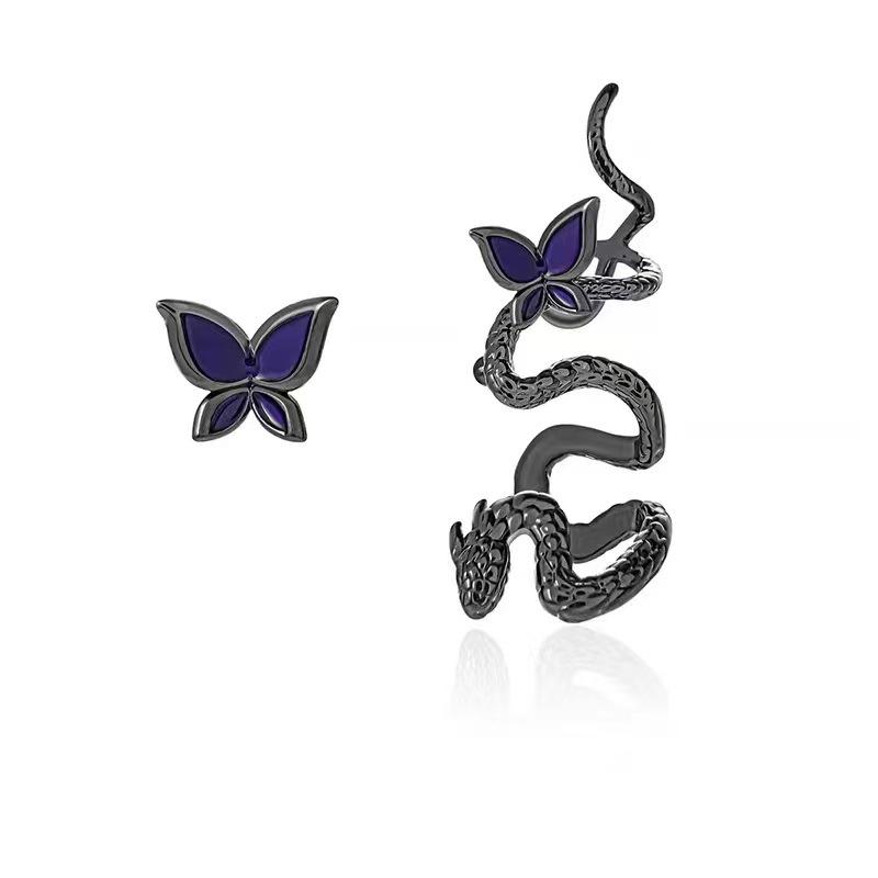 

Dark Wind Butterfly Spirit Snake Earrings Niche Design Ear Bone Clip Personality Cool Trend Street Earrings Ear Jewelry Accessories Trend
