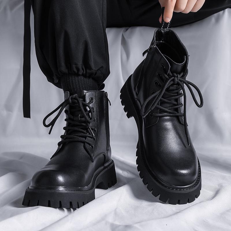 

Men s British Style High-Top Motorcycle Boots - Breathable, Thick-Soled Leather (Style 23916) Size 45