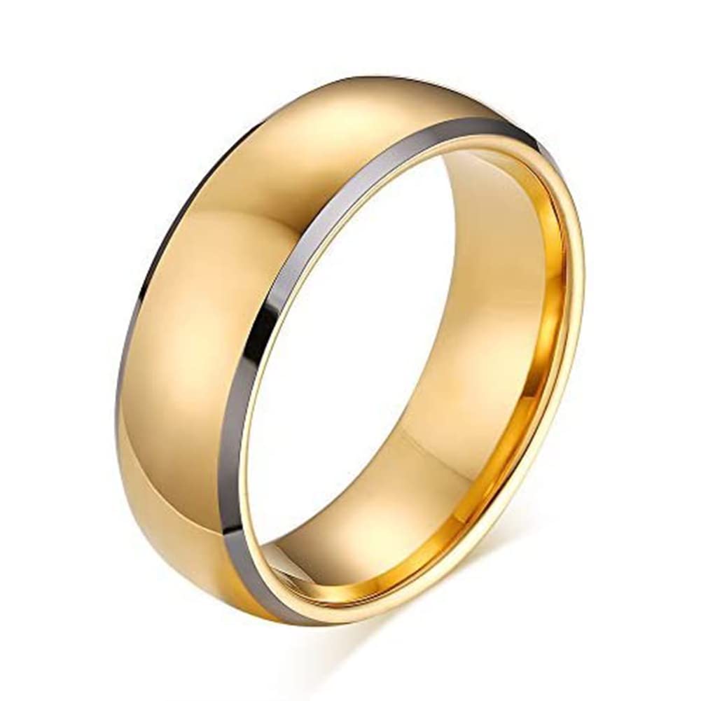 Rockyu Tungsten Brand Stylish Round Hammered Pink Comfortable Polished Step Fashion Accessory Men's Ring, Name, Ring, Gold, Black, 4mm, 6mm, 8mm, Top,