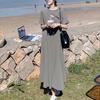 Casual Spliced Hollow Out Midi Dress Summer Short Sleeve Women's Loose Round Basic Solid Color Straight Dresses
