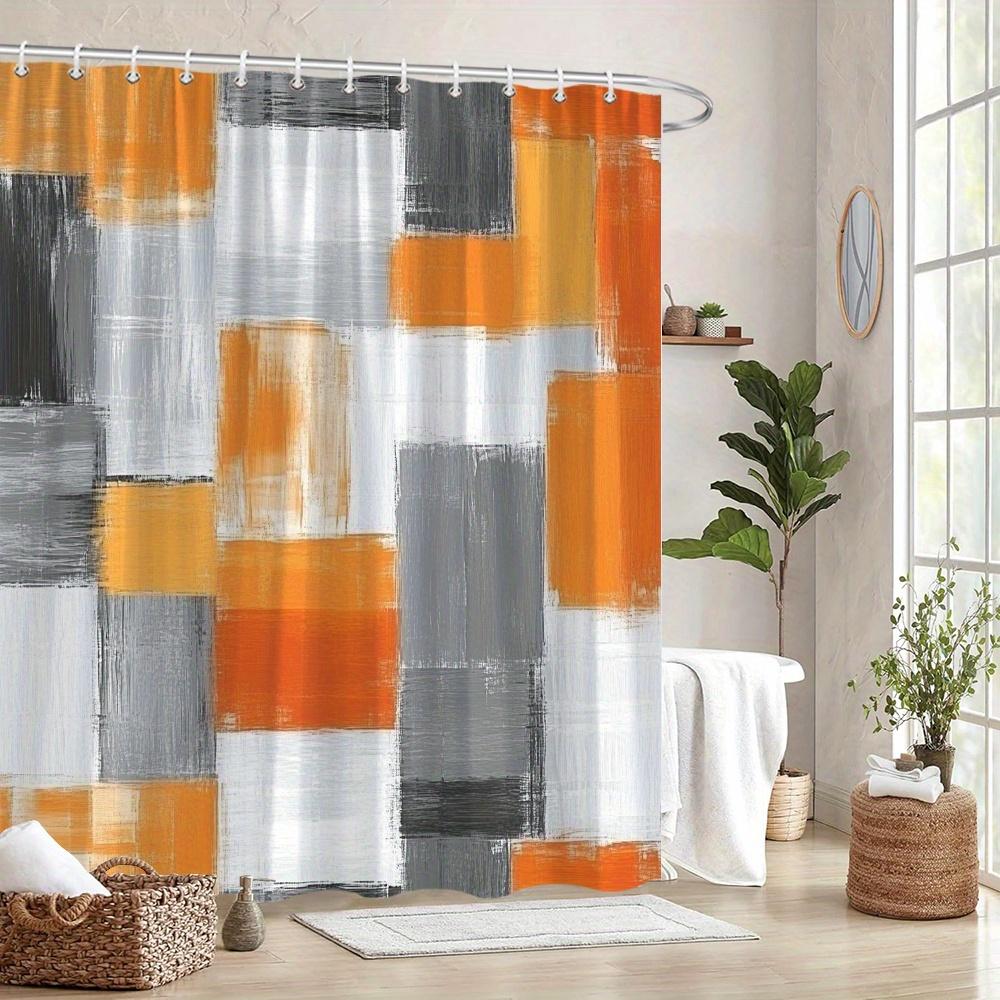 Orange Gray Abstract Modern Bathroom Shower Curtain Waterproof Bath Room Decor 180x180cm