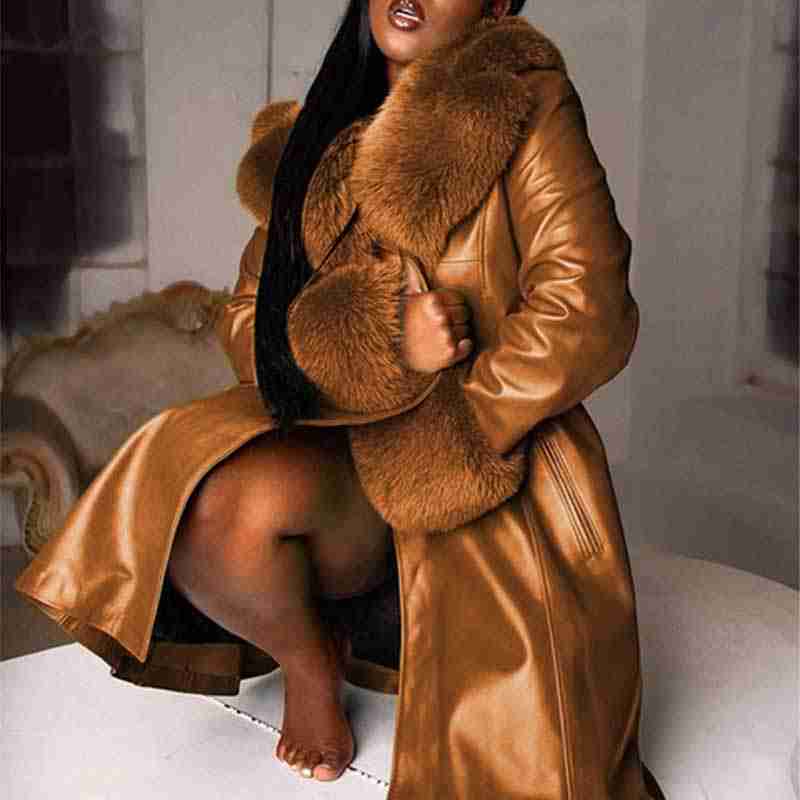 Plus Size Women Fashion Fur Collar Leather Jacket Casual Loose On Mid Length Trench Coat Steampunk Gothic Pu Biker Outwear At Affordable S Free Real Reviews With Photos Joom Plus Size Women Fashion Fur Collar, Fur Collar Coat Womens Plus Size