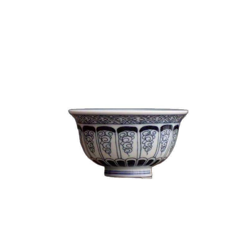 Antique Roll Grass Pattern Blue And White Pressure Cup Ceramic Teacup Personal Special Master Cup High-End Tea Cup Teacup Single Cup