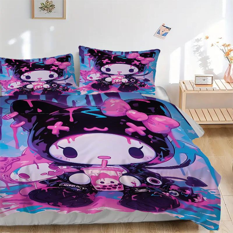 

3pcs Graffiti Kuromi Bedding Set - Includes 1 Quilt Cover and 2 Pillowcases, Comfortable Bedding with Stylish Design for Bedroom H025 135x200cm