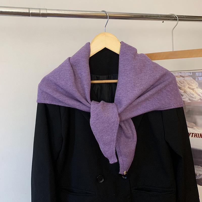 Luochi Korean-Style Knit Triangle Scarf Shawl for Women - Autumn/Winter Fashion Outerwear фиолетовый