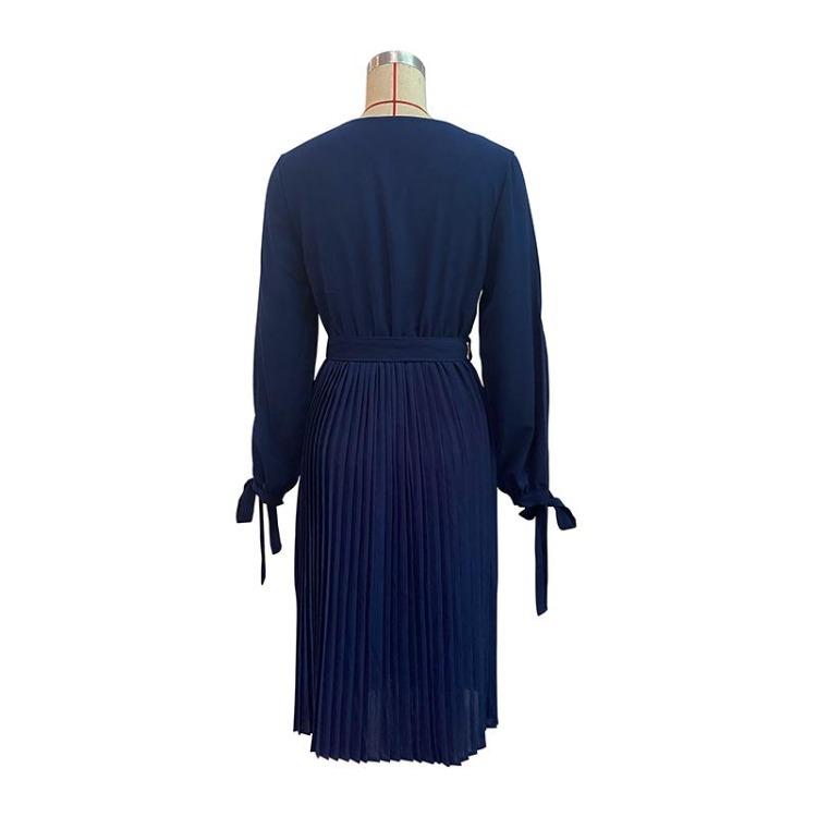 Elegant Hollow Out Long Sleeve V Neck Solid Color Dress for Women Fashion Long Dress Spring Autumn