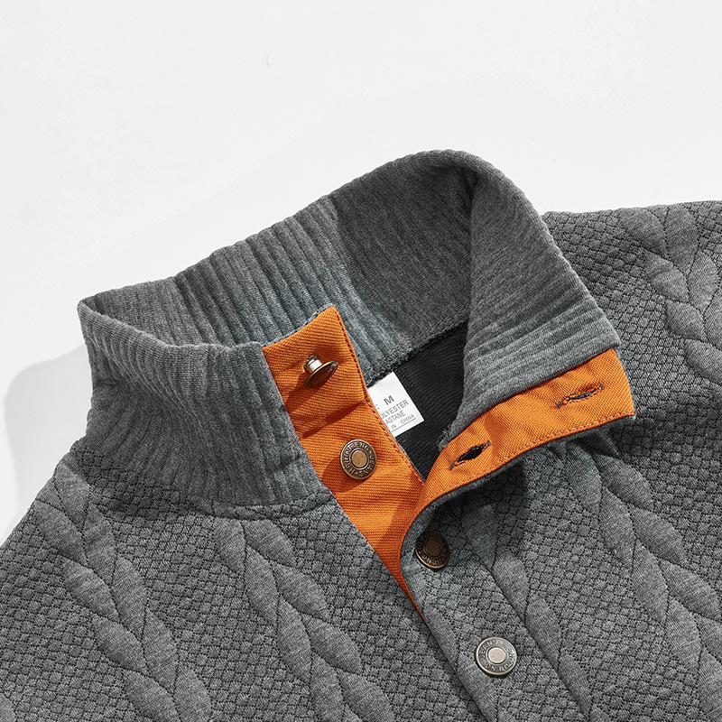 Men Fashion New Hoodless Jacquard Autumn Winter Long Sleeve Pullover Embroidered Patchwork Plus Size Sweatshirts for Mens Loose Fit Tops