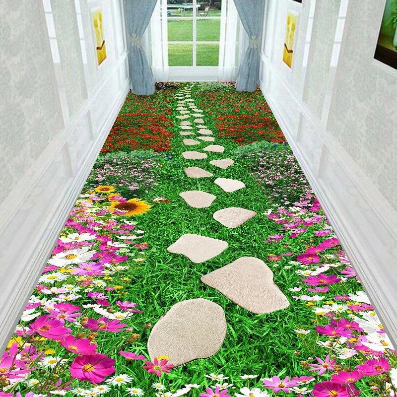 3D Three-dimensional Corridor Long Carpets Grass Stone HALLWAY Rug Can Be Customized Runner Carpet Paved Pastoral Road Stair Mat