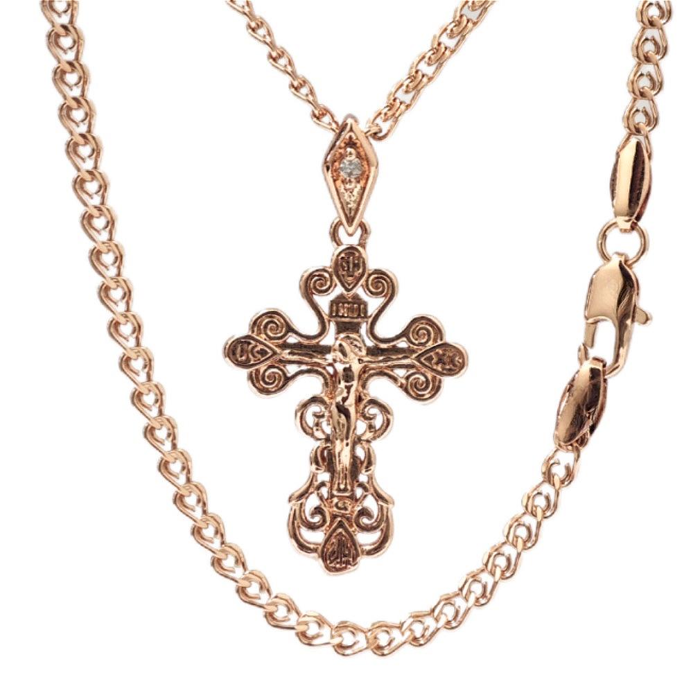 Hollow Cross Jesus Pendant Rose Gold Color Necklace Women's Color-preserving Jewelry