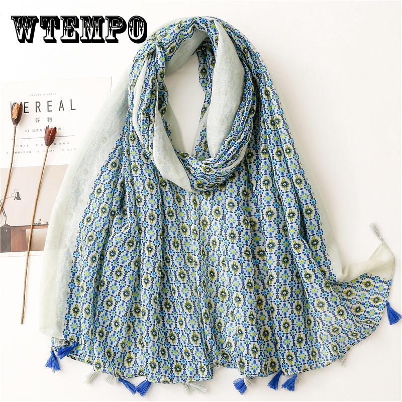 Scarf Female Retro Ethnic Style Bohemian Balinese Yarn Blue Flower Travel Sunscreen Photo Shawl Silk Scarf Women