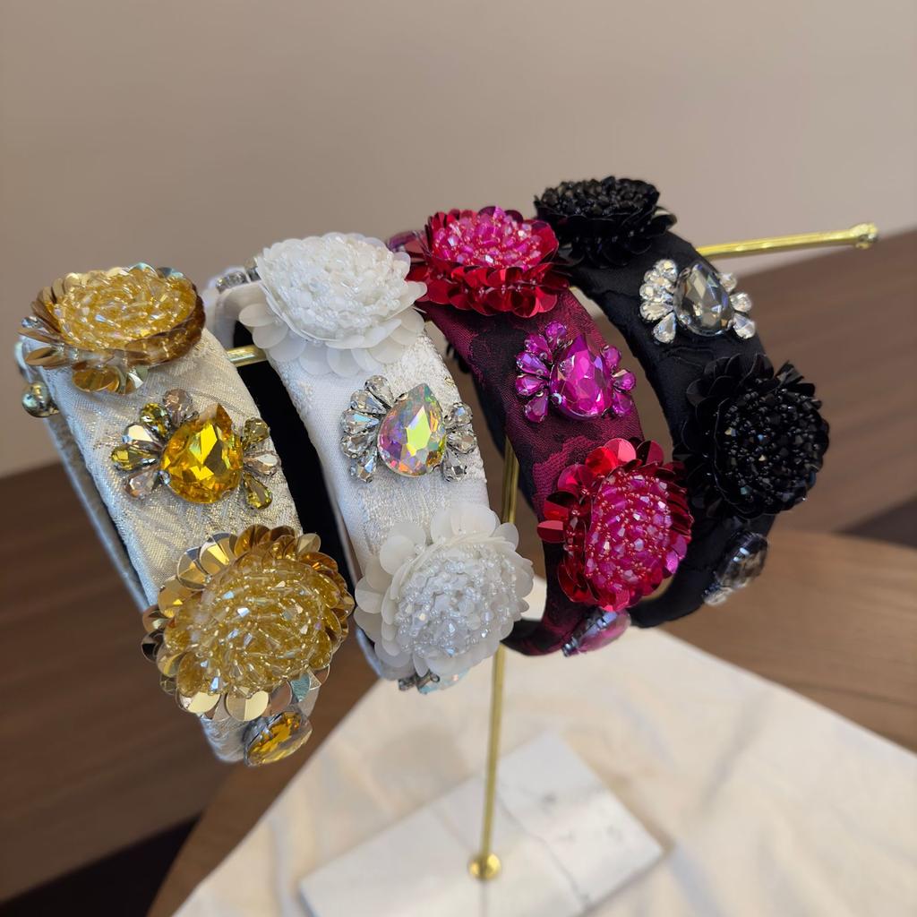 Rhinestone Crystal Diamond Headbands for Women Fashionable Handmade Wide Hair Hoops Beaded Bling HairBand Hair Accessories