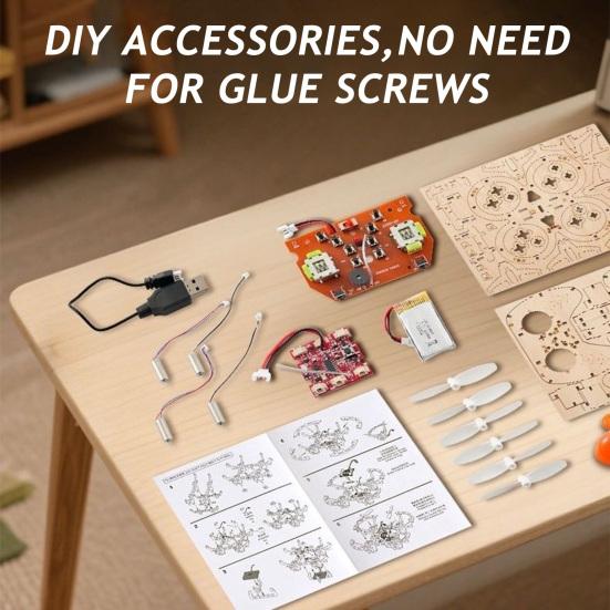 Дерев'яна модель-пазл Дрон Ручна збірка Набір для будівництва Дитячий Дрон з пультом керування Набір DIY Дорослий Міні RC