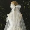 1Pc Chiffon Versatile Bow Hair Clip Bride Pearl Sweet Netting Hair Clip Veil