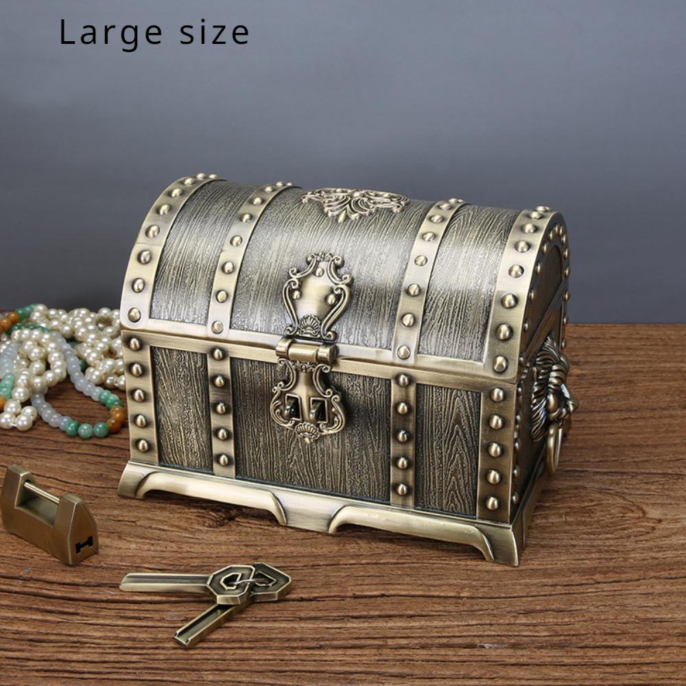 Pirate Jewelry Box Large Vintage Chinese Wedding Celebration Pearl Treasure Box Alloy Handmade Jewelry Storage Box with Lock