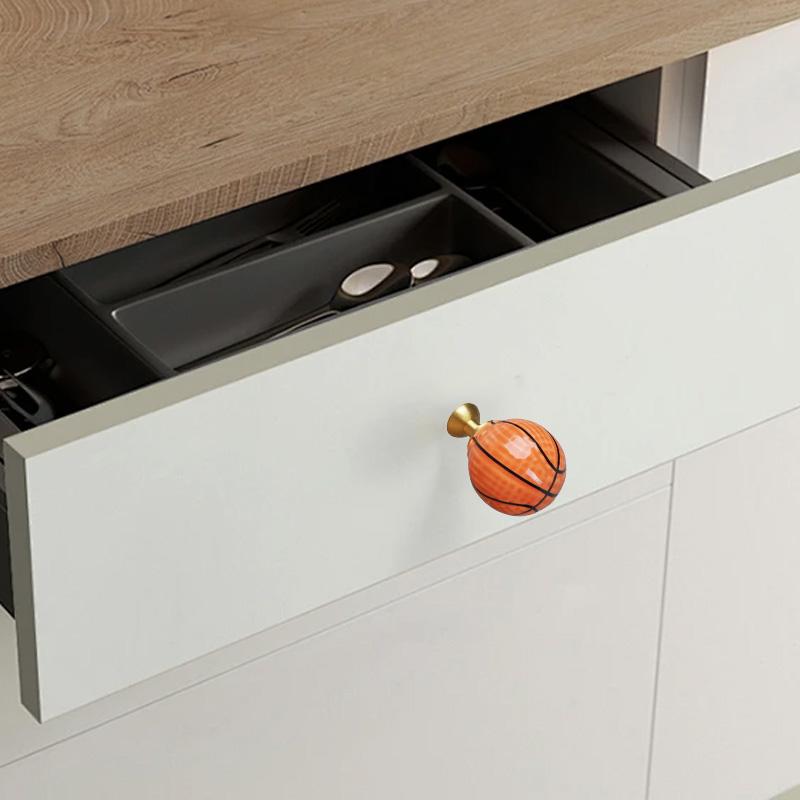 Cartoon Basketball Football Cabinet Door Handle Drawer Knobs Single Hole Ceramic Pulls Kitchen Wardrobe Furniture Handles