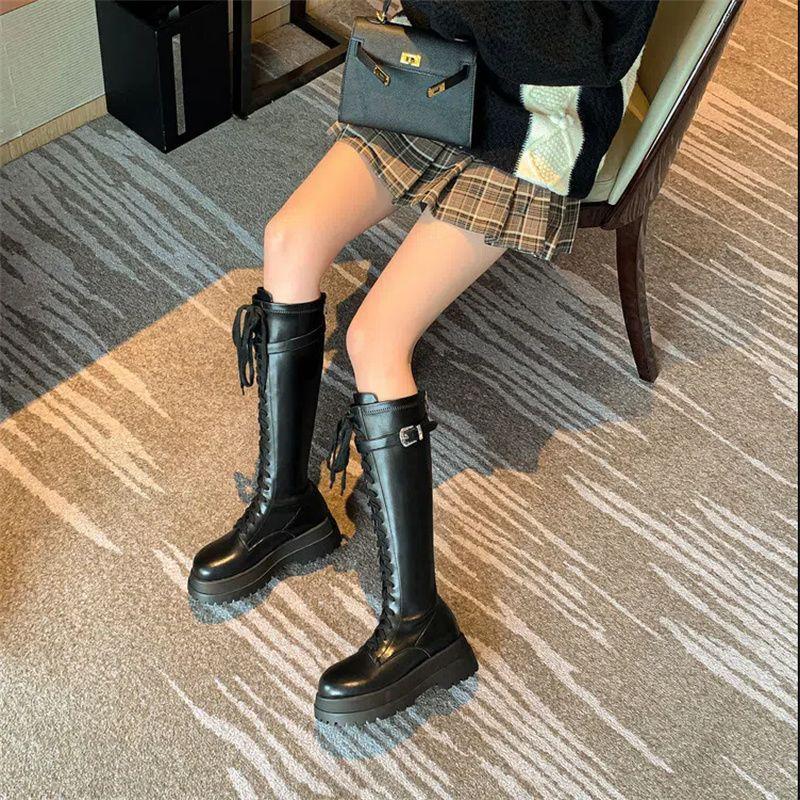 Fashion Women's Knee High Boots High Quality Leather Boots Outdoor Platform Boot Elastic Long Boots for Women Knight Booties Botas Mujer