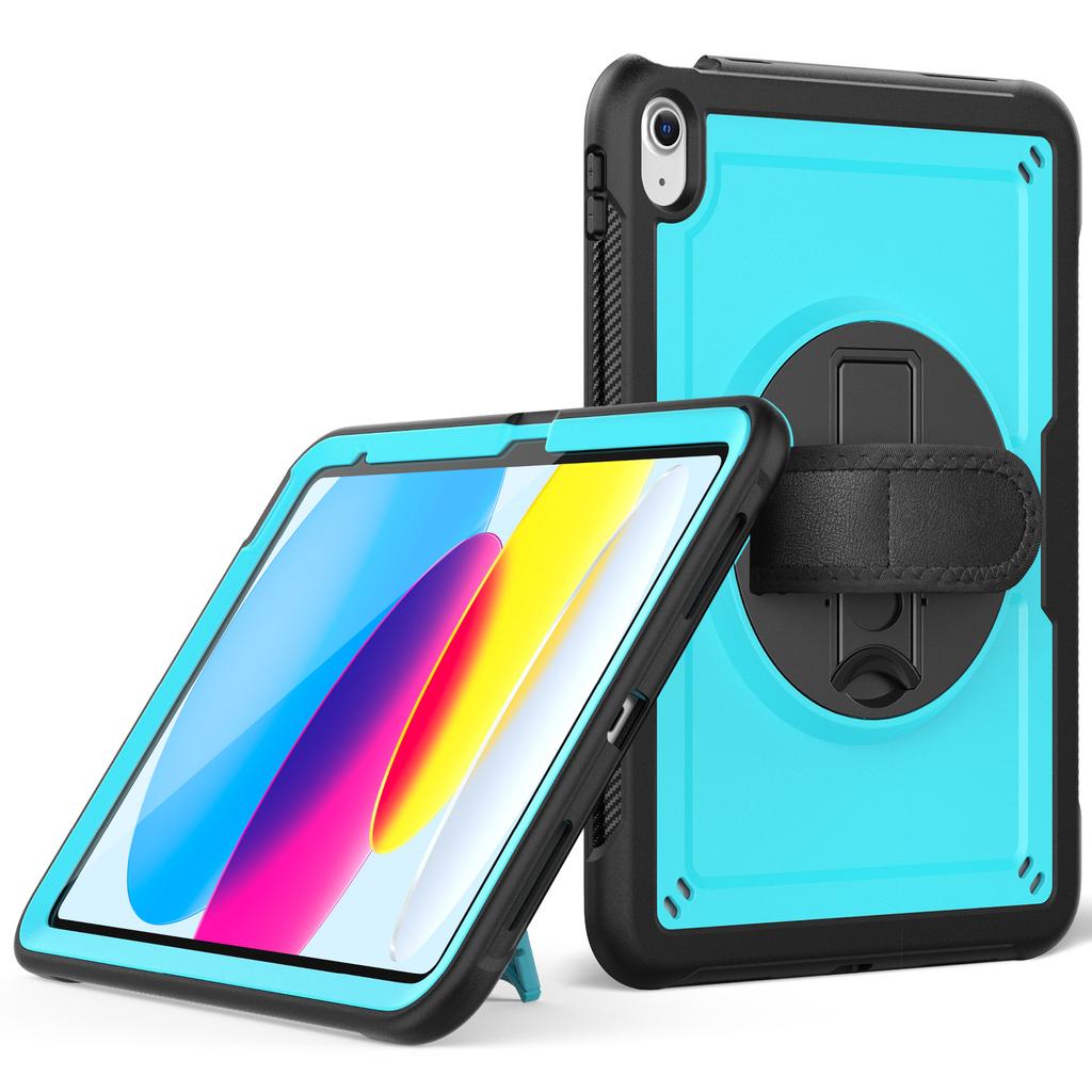 For iPad (2025)/10.9 (2022) Case Rotating Kickstand PC+TPE Shockproof Tablet Cover with Hand Strap