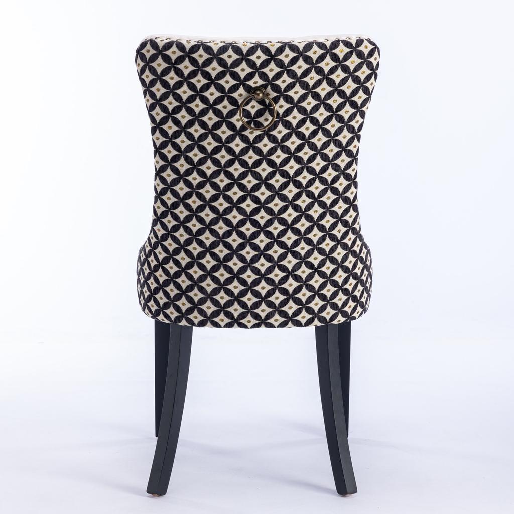Dining Chairs Set of 2, Hand-Tufted Velvet, Back with Gold Thread Geometric Pattern, Nailhead Trim & Metal Pull Ring, Solid Wood Legs, DE2201BG