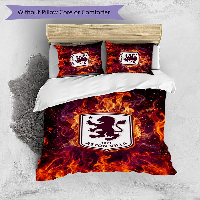 Set Lenzuola Stampato Aston Villa Football 3 Pezzi, Comodo Set Copripiumino per Camera da Letto Amico della Pelle
