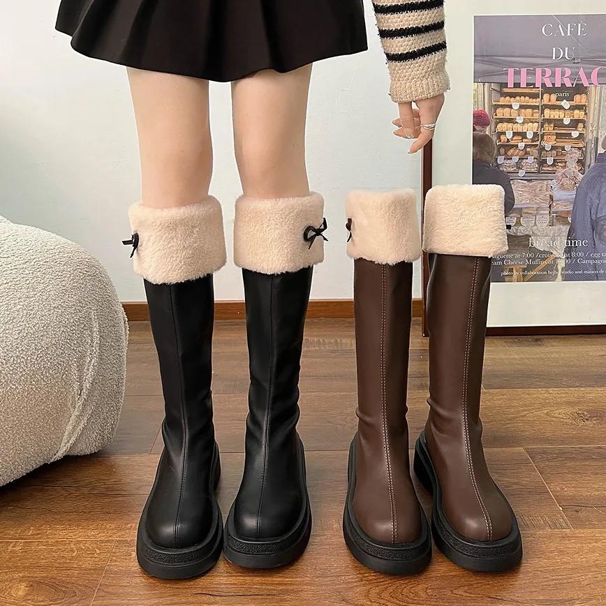 Women's Winter Knee High Brown Long Boots Fashion Comfort Square Heel Platform Boots for Women Thick Bottom Knight Long Booties