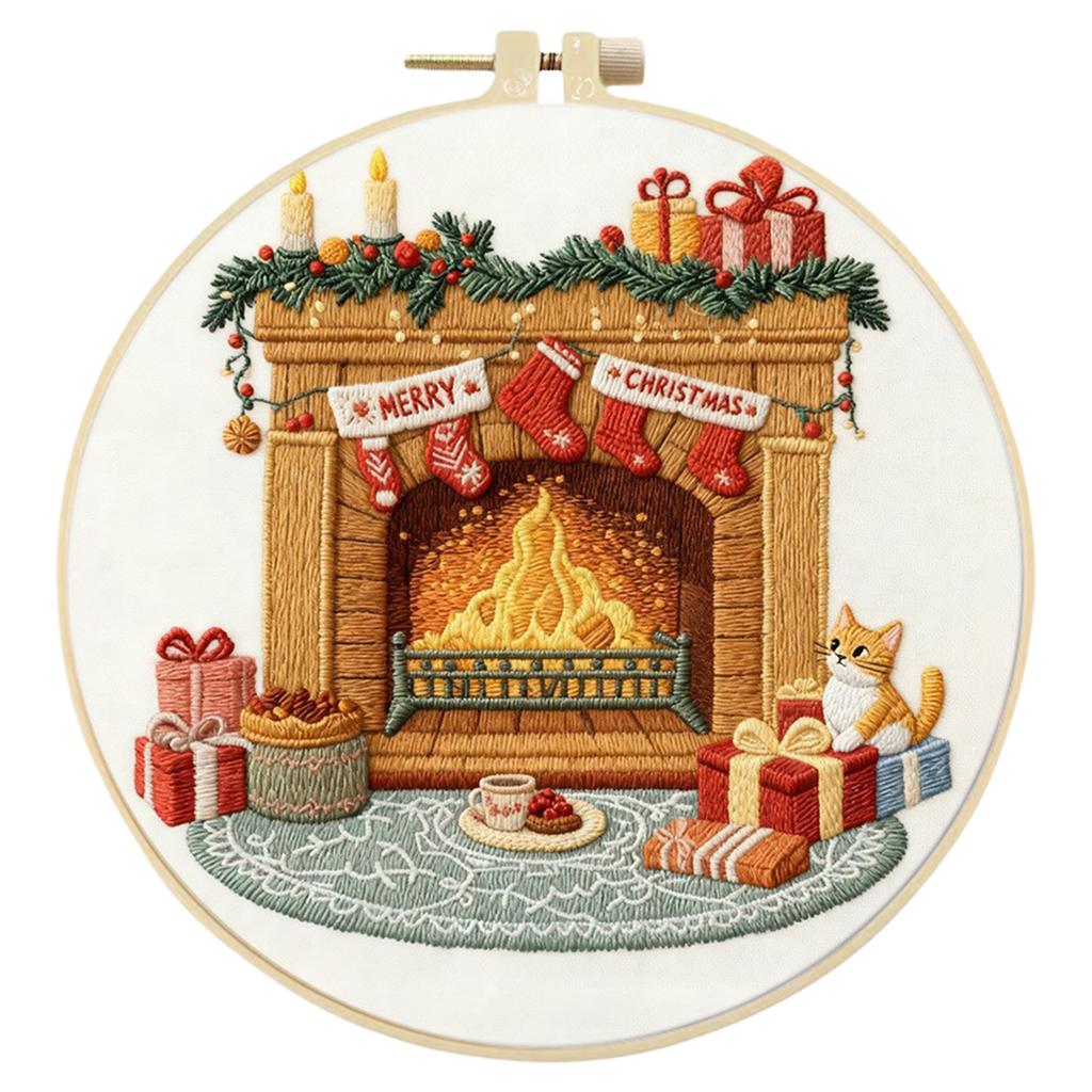 Christmas DIY Stitches Kit with Embroidery Hoop Hand Sewing Kit 29x29cm Starter Embroidery Kit for Beginners Craft Lovers Gift
