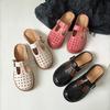 Leather hole slippers women's 2025 summer new hollow block round head T-buckle with Mary Jane outer slippers