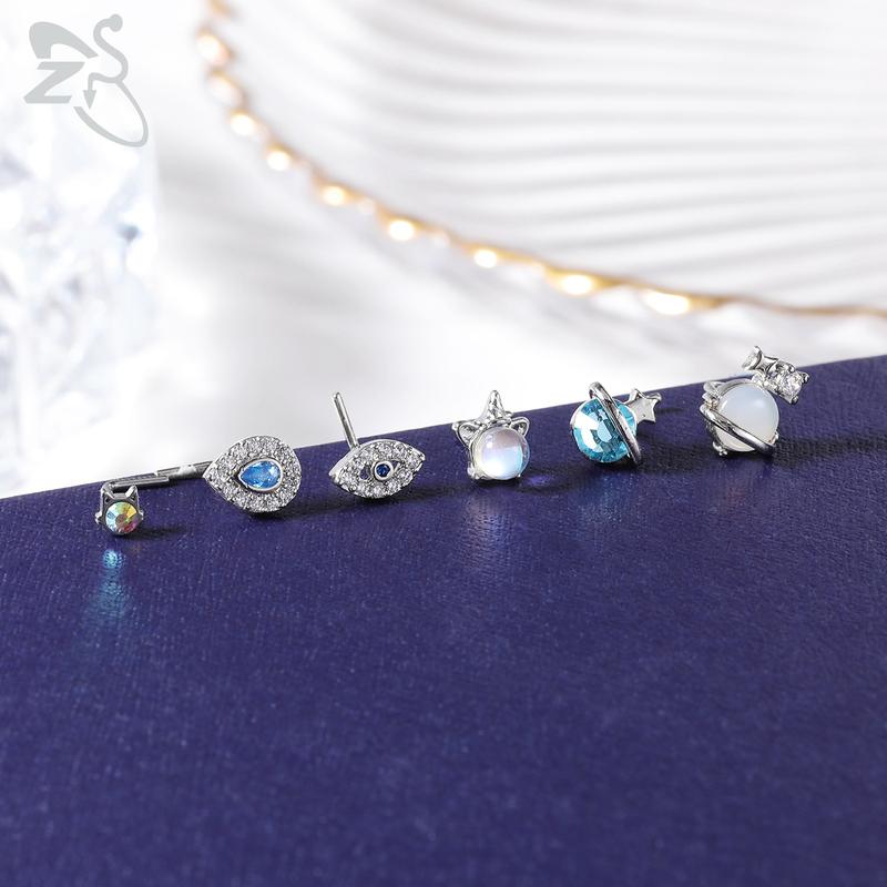 ZS 1 Piece Cute CZ Crystal Nose Stud L-Shape 20g Stainless Steel Nose Piercings Flower Moon Heart Shape Zircon Nostril Piercing