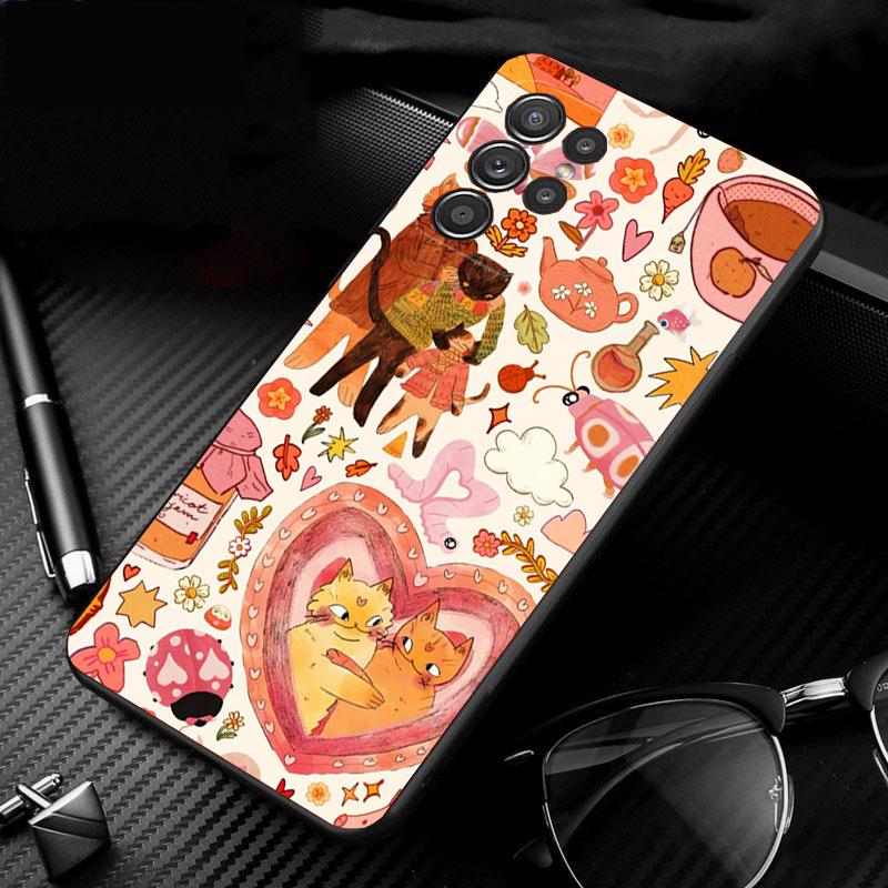 Cat Art Aesthetic Phone Case For Samsung Galaxy S26 S25 S24 S23 S22 Ultra S23 S22 S25 Plus S24FE S23FE S26Edge