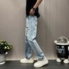 Summer thin American high street ripped beggar jeans men loose straight casual ruffian handsome retro long pants men