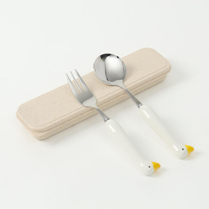 Heart-fluttering Duck Portable Spoon and Fork Set (Yellow)