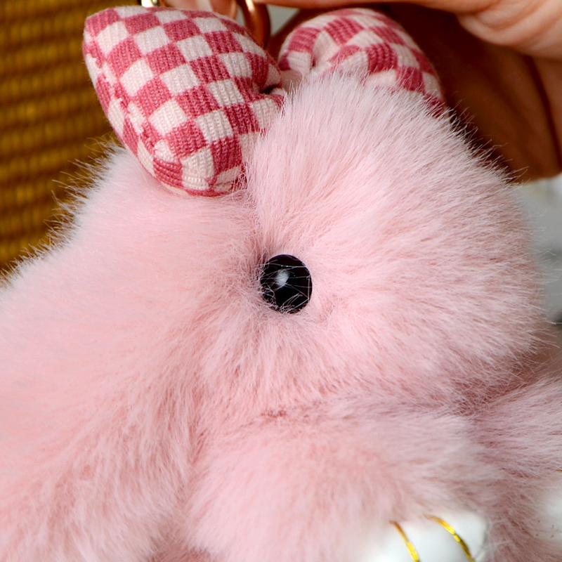 1Pc Bowknot Fashion Children's Toys Cute Pluff Bunny Keychain Lovely Fluffy Rabbit Doll Animal Shape Imitation Mink Fur