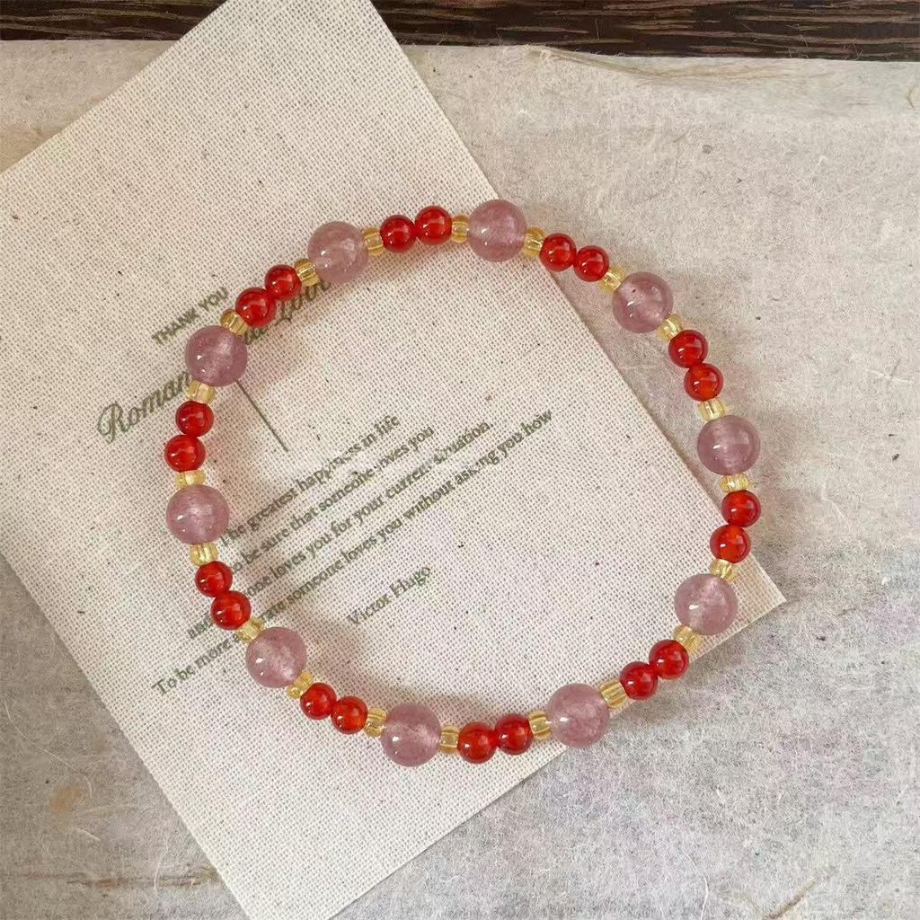 Red Summer: Chinese Red Agate & Strawberry Quartz Bracelet - Elegant & Versatile Design for a Touch of Luxury.