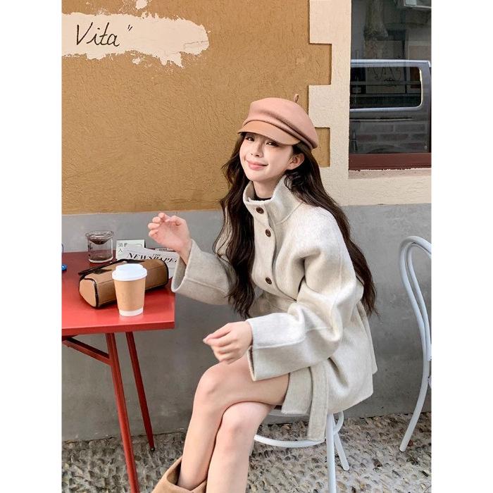 

Oatmeal Wool Coat: Women s 2025 Korean Style, Autumn/Winter Petite Loose Fit Small