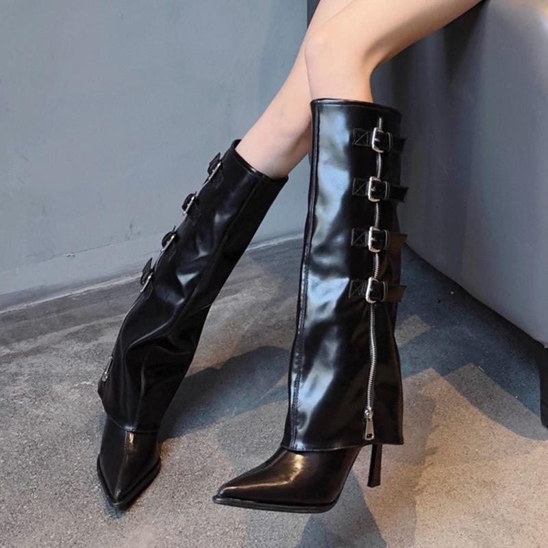 Designer High Heels Long Boots Women'S Heeled Knee High Shoes  Winter Leather Chelsea Boots Pumps New Trend Mujer De Botas