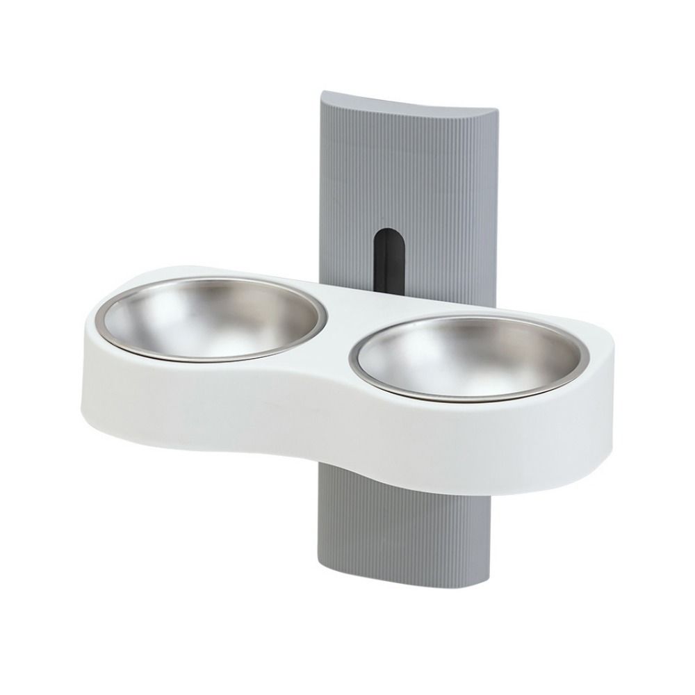 

Adjustable Height Pet Double Bowl Stainless Steel Cat Feeder Drinker Cat Water Food Bowl Indoor серый/белый