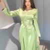 2024 Spring V-Neck Bandage Waist Slimming Long Sleeve Dress for Socialites