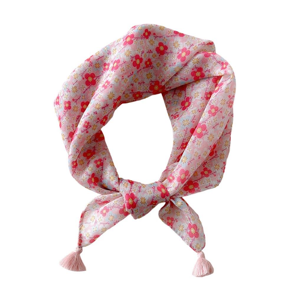 Creative Multicolor Silk Scarf Flower Pattern with Tassel Foulard 60cm Soft Head Scarf OOTD