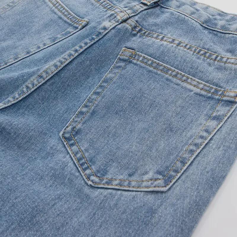 Jeansi Slim cu Picior Larg și Talie Înaltă - Pantaloni Largi Drepți Drapat Stil Coreean pentru Femei